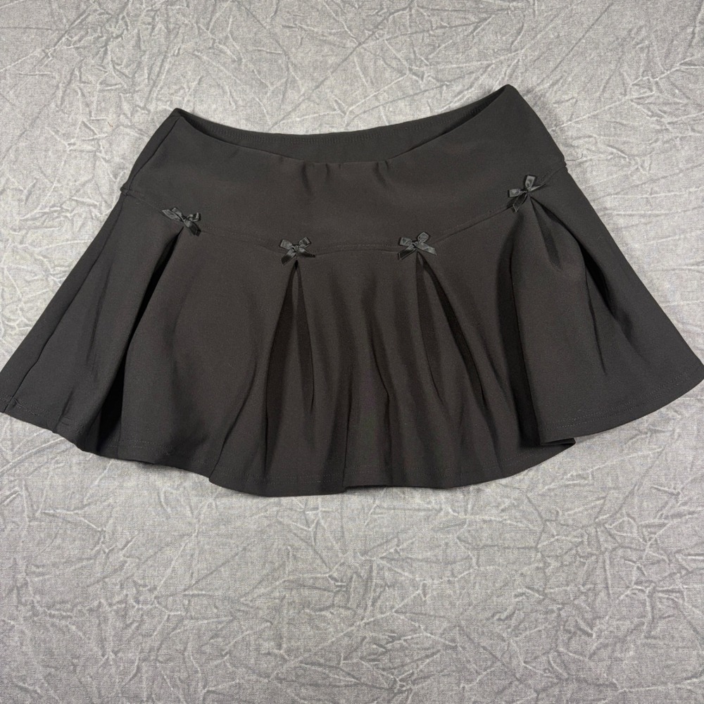 Free Haven Skort Women L Black Pleated Mini Bow Coquette Preppy Activewear
